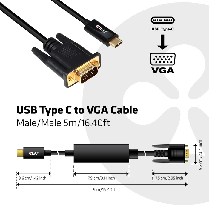 Καλώδιο Club 3D Cable Usb-C Club 3D To Vga 5M M M Cac-1512