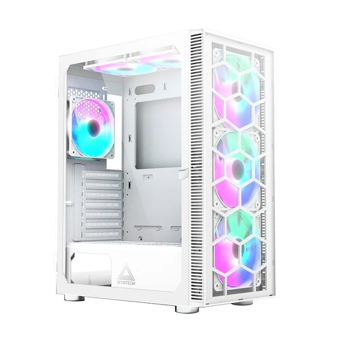 Montech X3 Glass Gaming Midi Tower Case White with Side Window and RGB Lighting