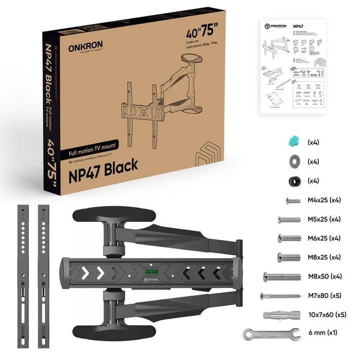 Βάση Τηλεόρασης Onkron Wall Mount 40-75" Black Np47-B