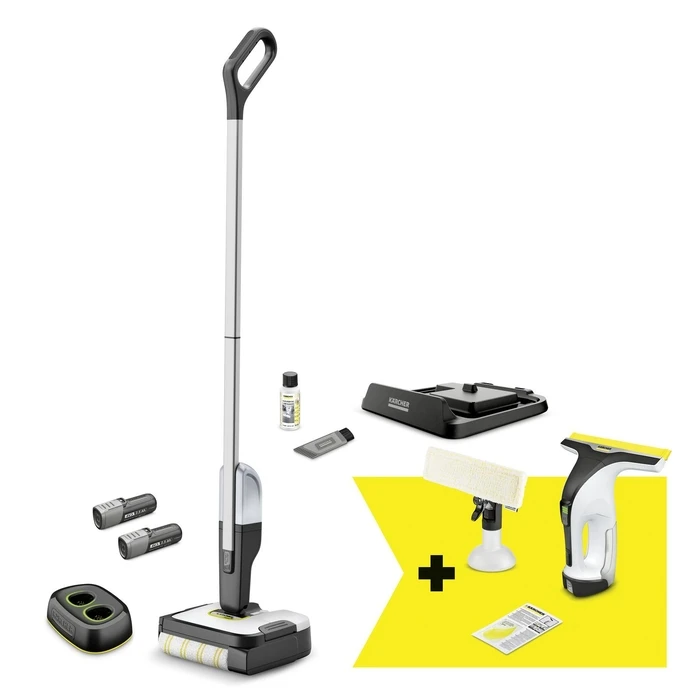 Kärcher FC 2-4 + WV 4-4 Set — FC 2-4 Battery Hard-Floor Cleaner (Cordless Electric Mop), Dry & Wet, Bagless, Black/Silver