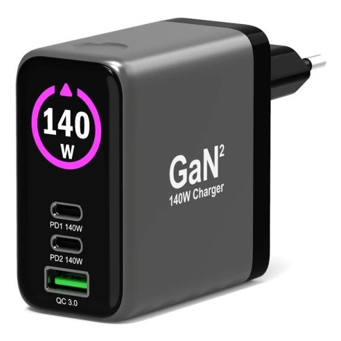PORT Connect GaN 140W USB Power Delivery 3.1 Wall Charger (902140PEU) – 2× USB‑C, 1× USB‑A, OLED