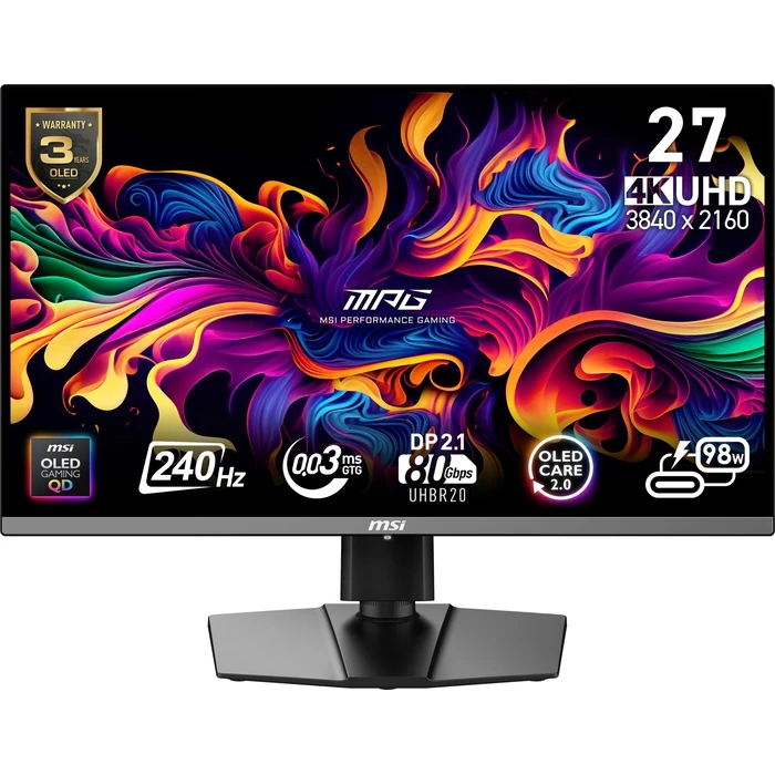 Monitor 27" MSI Mpg 272Urx QD-OLED / Gaming/4K / QD-OLED / 3840X2160 / 240Hz / Black
