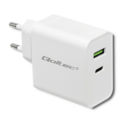Product Φορτιστής Πρίζας Qoltec 51718 | 42W | 5-20V | 2.4-3A | USB type C PD | USB | White base image