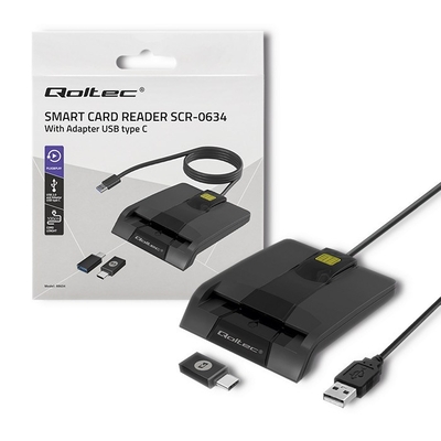 Product ID Card Reader Qoltec 50634 Intelligent Smart SCR-0634 ,USB Type C base image