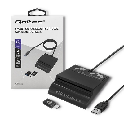 Product ID Card Reader Qoltec 50636 Intelligent Smart SCR-0636 ,USB type C base image