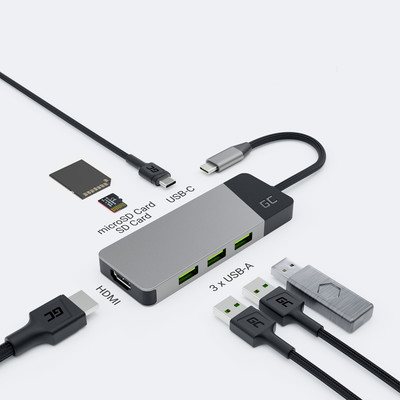 Product Docking Station Green Cell USB-C GC CONNECT 7W1 (3XUSB 3.1, HDMI 4K 60HZ, PD 85W, MICROSD/SD) base image