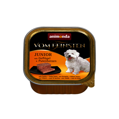 Product Υγρή Τροφή Σκύλων Animonda Vom Feinsten with poultry + turkey hearts Heart, Poultry, Turkey Junior 150 g base image