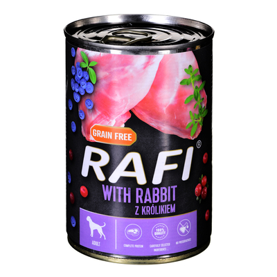 Product Υγρή Τροφή Σκύλων Dolina Noteci RAFI rabbit, blueberry, cranberry - Wet 400 g base image