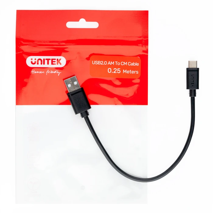 Καλώδιο USB UNITEK USB-A to USB-C 25CM, Y-C480BK