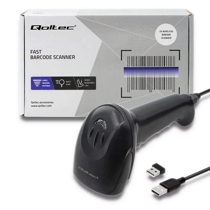 Barcode Scanner Qoltec 50868 Wireless Scanner 1D ,2D ,Black