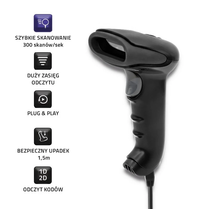 Barcode Scanner Qoltec 50868 Wireless Scanner 1D ,2D ,Black