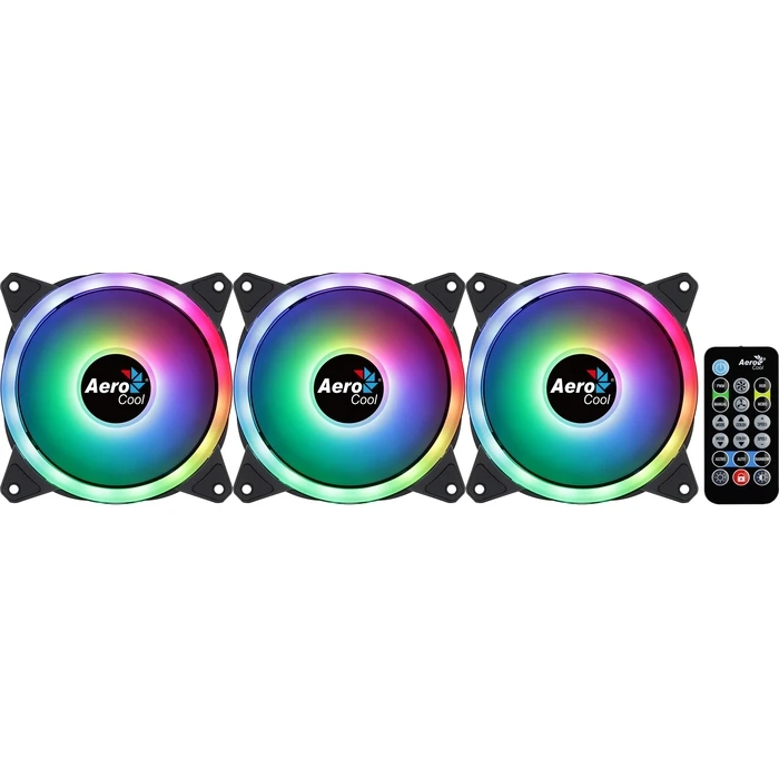 Case Fan 12cm Aerocool DUO12PRO Kit 3xFan ARGB Dual Ring Antivibration 6 Pins Black