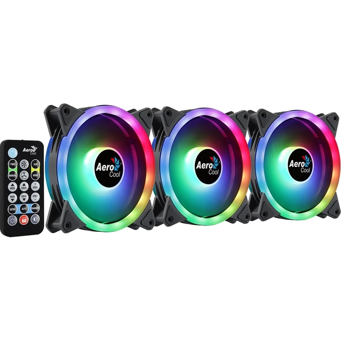 Case Fan 12cm Aerocool DUO12PRO Kit 3xFan ARGB Dual Ring Antivibration 6 Pins Black
