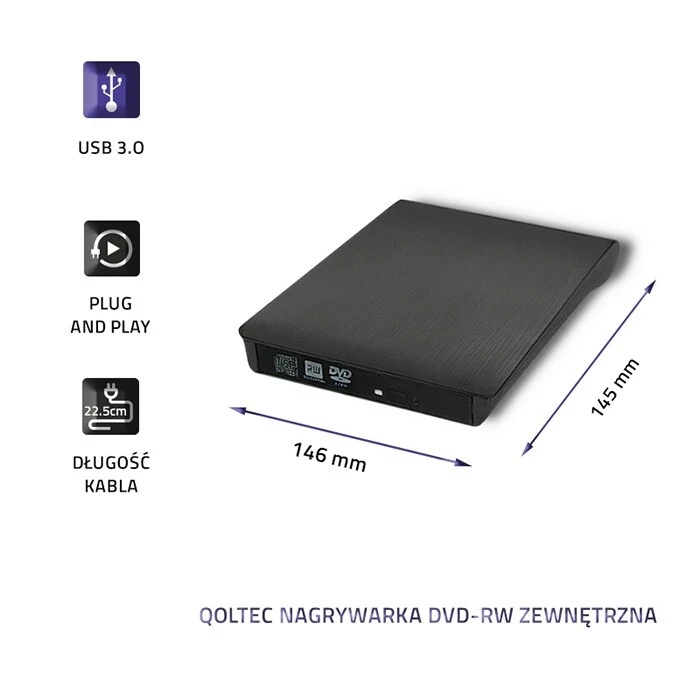 Εξωτερικό DVD-RW Qoltec 51857 recorder |USB 3:0|Black