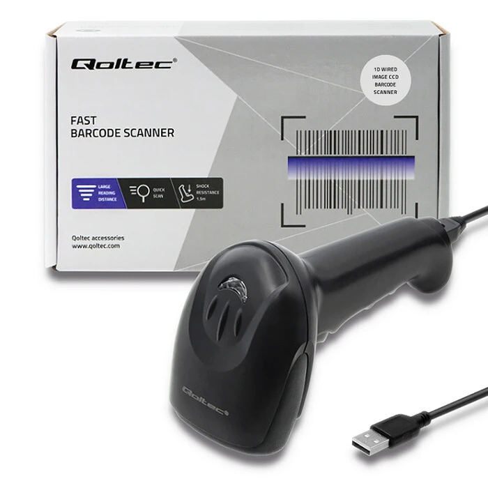Barcode Scanner Qoltec 50866 Laser 1D | CCD | USB | Black