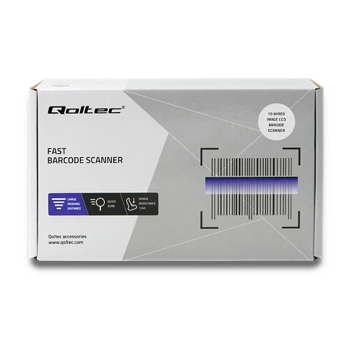 Barcode Scanner Qoltec 50866 Laser 1D | CCD | USB | Black