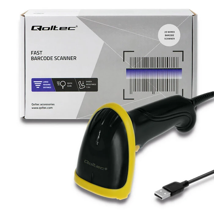 Barcode Scanner Qoltec 50867 Laser 1D | 2D | USB | Black