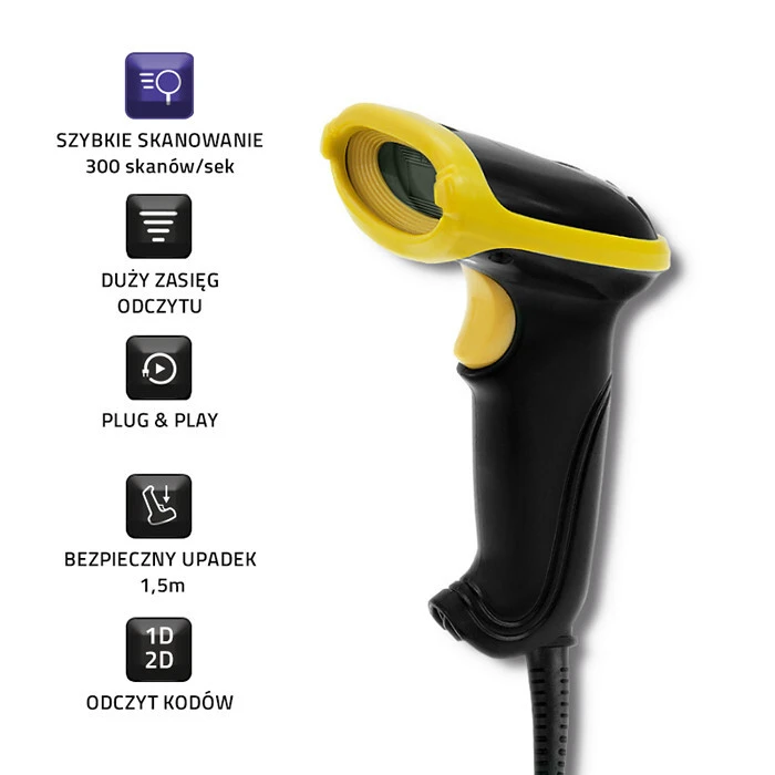 Barcode Scanner Qoltec 50867 Laser 1D | 2D | USB | Black