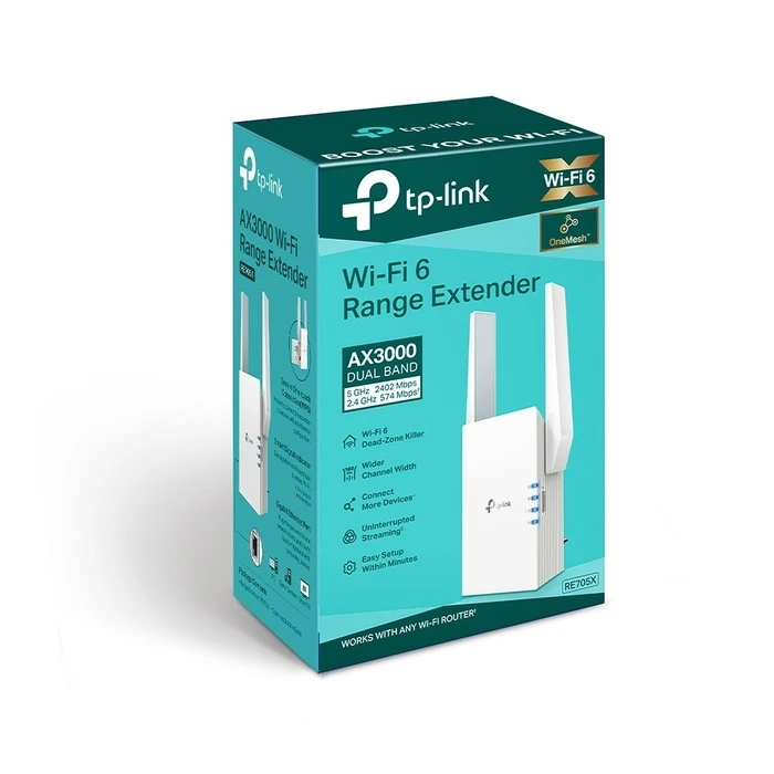 WiFi Extender TP-Link RE705X Dual-band (2.4 GHz / 5 GHz) Wi-Fi 6 (802.11ax) White External v1