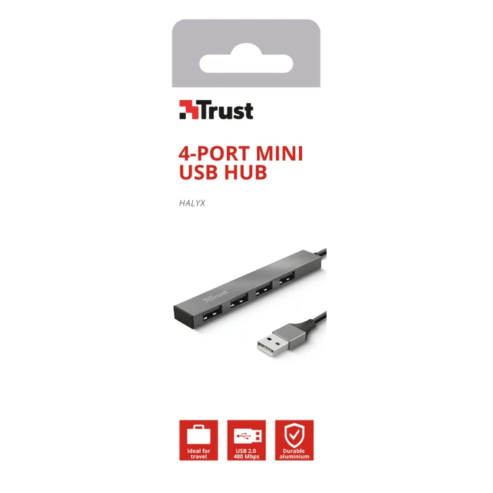 USB Hub Trust Halyx 2.0 480 Mbit/s Aluminium