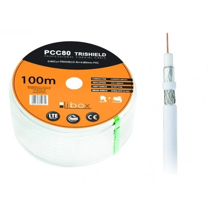 Καλώδιο Κεραίας Libox PCC80 100m coaxial RG-6/U White