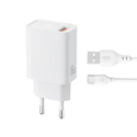 XO USB-A Charger 18W with Detachable USB Type-C Cable White L159