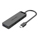 USB Hub Vention Type-C to 4-Port 3.0 with Power Supply Black 0.5M ABS Type