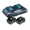 Makita Battery & Charger Set - 2x BL1860B 18V 6Ah Li‑Ion Batteries with Charger (Model 199484-8)