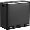 Songmics Triple Pedal Bin Stainless Steel with Soft Close 54 L Black