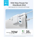 Anker Φορτιστής τοίχου Nano 70W, 2x USB-C + 1x USB-A, Αναδιπλούμενη πρίζα, Λευκό (A121AL21)