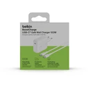 Belkin Φορτιστής GaN με Θύρα USB-C και Καλώδιο USB-C - USB-C 100W Power Delivery Λευκός (BOOST Charge)