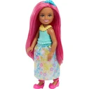 Mattel Barbie Chelsea Κούκλα με Φλοράλ Μπλε Φόρεμα και Ροζ Μαλλιά