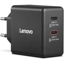 Lenovo Διπλός USB-C 65W GaN Φορτιστής/Τροφοδοτικό Μαύρο με USB-C Καλώδιο 1,5m