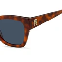 Tommy Hilfiger Women's Sunglasses TH-2156-S 0UC/KU — Acetate Brown Tortoiseshell Frame with Blue Lenses, 52/20/140 mm, Category 3 (UV400)