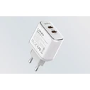 LDNIO Wall Charger A2528M with Cable 2x USB C 35W MFi White