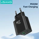 USAMS Wall Charger CC317 USB and USB C 33W GaN White