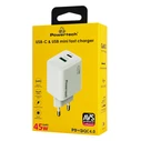 POWERTECH φορτιστής τοίχου PT-1551 USB USB C 45W GaN AVS λευκός