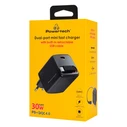 POWERTECH Wall Charger PT 1571 USB C 30W GaN Black with Retractable Cable