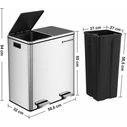 SONGMICS Default Songmics Metal Double Waste Bin Stainless Steel with 2 Pedals and Soft Close System 60 L Silver