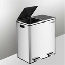 SONGMICS Default Songmics Metal Double Waste Bin Stainless Steel with 2 Pedals and Soft Close System 60 L Silver
