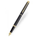WATERMAN Hemisphere Matte Black Fountain Pen, 23K Gold-Plated Fine Nib (F), Blue Ink, Gift Box