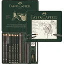 FABER-CASTELL Pitt Graphite Medium Set in Metal Tin, 19 pcs with Eraser & Sharpener, Green