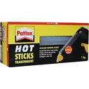 Pattex Hot Sticks, transparent hot melt glue sticks, 11 mm diameter, 20 cm length, 50 sticks (1 kg)