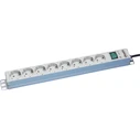 Bachmann 19" 1U πολύπριζο Rack 8 θέσεων Schuko με διακόπτη, αλουμίνιο, RAL 7035