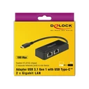 Delock USB-C > 2x Gigabit LAN (ST-BU) Adapter Μαύρο