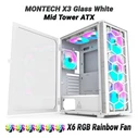 Montech X3 Glass Gaming Midi Tower Case White with Side Window and RGB Lighting