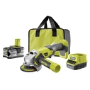 Γωνιακός τροχός Ryobi R18AG-140S με σετ: μπαταρία 4.0 Ah, φορτιστής, δίσκος λείανσης και τσάντα