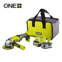 Γωνιακός τροχός Ryobi R18AG-140S με σετ: μπαταρία 4.0 Ah, φορτιστής, δίσκος λείανσης και τσάντα