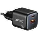 Unitek Φορτιστής Τοίχου GaN 20W με USB-A και USB-C (Zeno) – Μαύρος