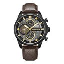 Police Men's Watch PEWGF0039203M (44mm) Quartz Chronograph Black Case Brown Leather Strap